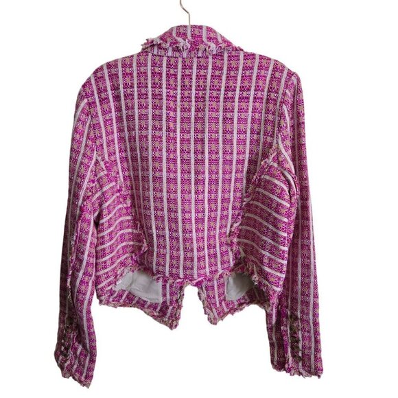 Free People Cassius Cropped Blazer Pink Tweed Raw Hems Oversized Relaxed Size S - Picture 3 of 10